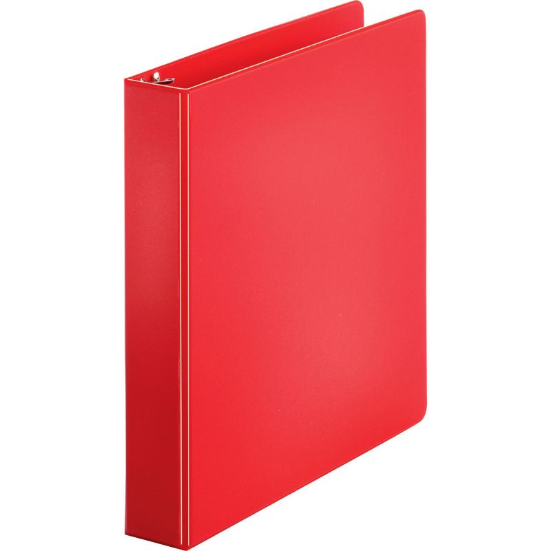 Business Source Round Ring Binder w/ Pockets 1-1/2" Red 28553, 1 of 2
