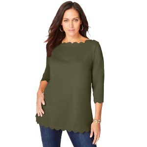 Jessica London Women's Plus Size Scallop Boatneck Tunic - 1 of 4