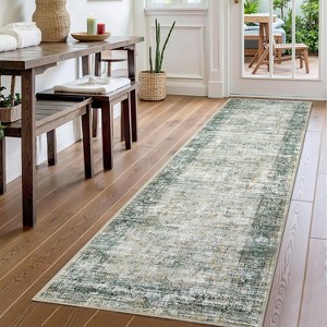 Homhougo 2x6,Runner Rug Soft Vintage Distressed Washable Rug Runners for Hallways Non-Slip Kitchen Runner Low Pile Retro Abstract Green Multi - 1 of 4
