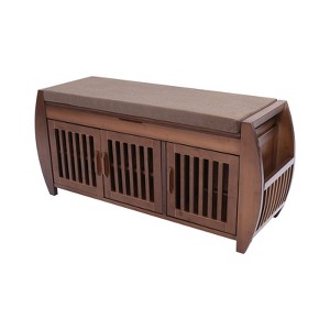 YIYIBYUS Entryway Shoe Bench, Shoe Rack Bench with Cushion and Hidden Storage, Brown - 1 of 4