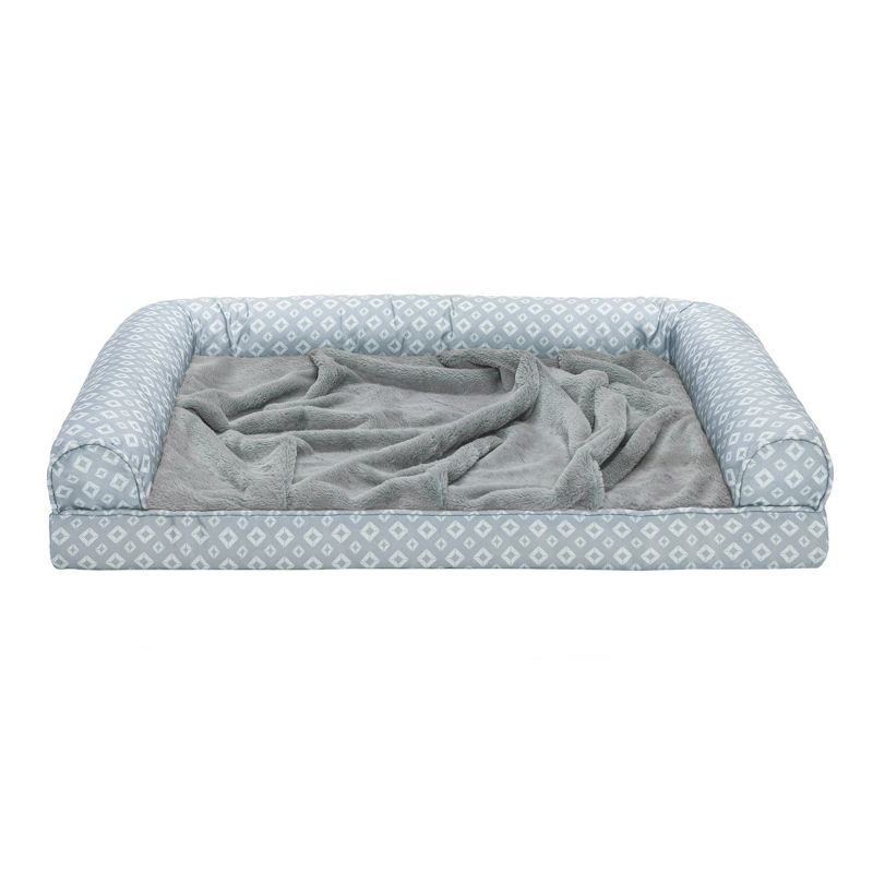 FurHaven Plush Fur & Diamond Print Nest-Top Orthopedic Sofa Dog Bed, 2 of 4