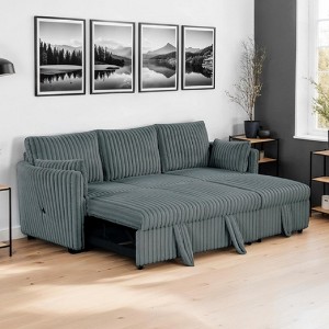 CLIHOME 58" Chenille Plush Sleeper Sofa Bed for 3-seat Sofa Pullout Sleeper Sofa Couches with 2 Pillows for Living Room, Corduroy - 1 of 4