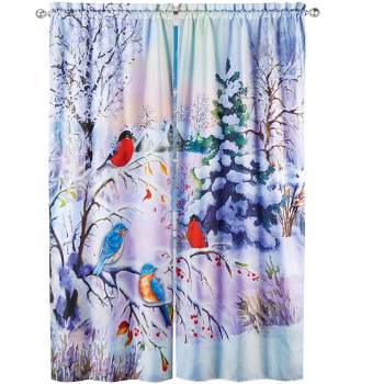 Collections Etc Winter Birds Scenic Curtain Panel Set with Rod Pocket Top 35" WIDE