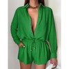 Womens 2 Piece Sets Long Sleeve Lightweight Button Down Shirts with Shorts Lightweight Crinkled Cooling Fabric Sets - 2 of 4