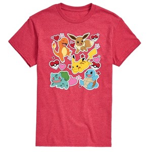 Men's - Pokémon - Valentine's Day Heart Sticker Short Sleeve Graphic T-Shirt - 1 of 4