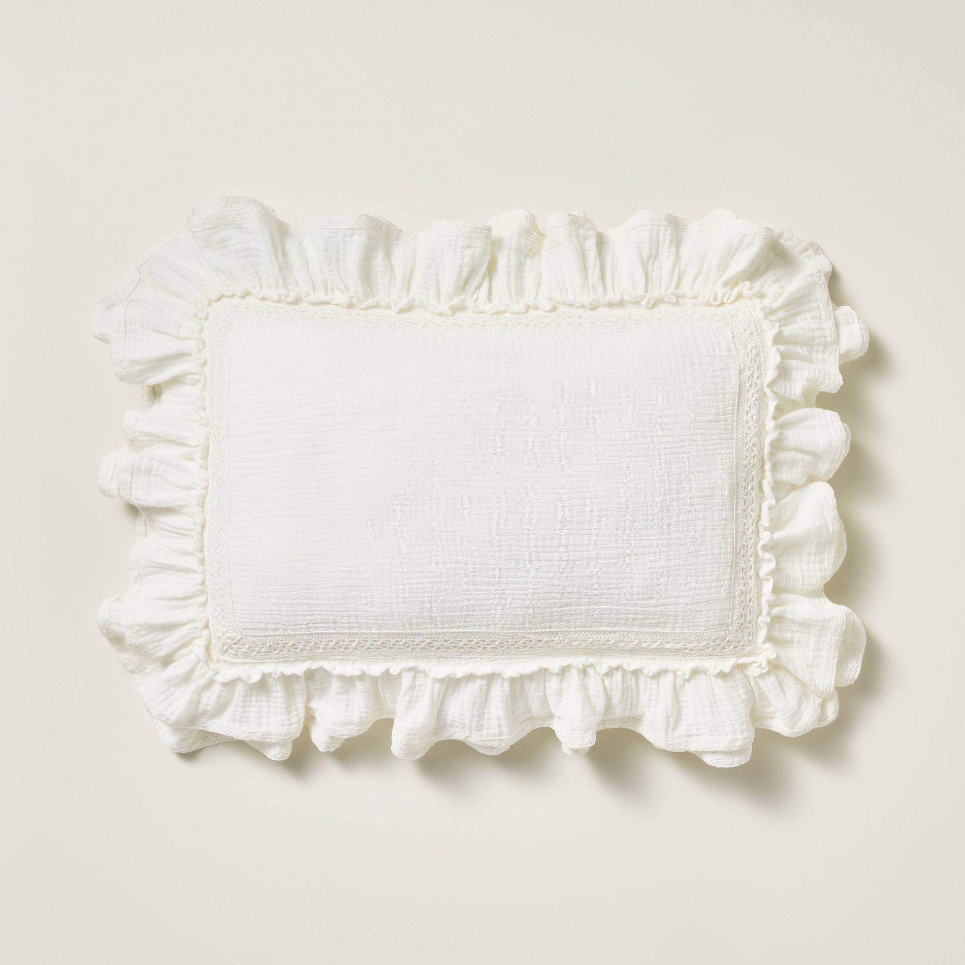 20"x14" Ruffle Lumbar Pillow Ivory Simply Shabby Chic