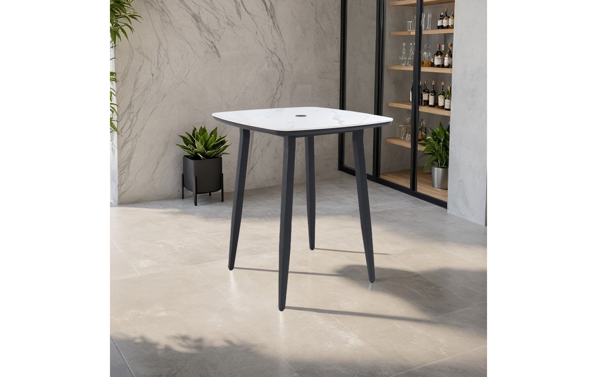 35.4" Outdoor Bar Table, Marble-Inspired White Sintered Stone Top with Aluminum Frame, Weatherproof Bistro Table for Patio or Garden-Panipeachy