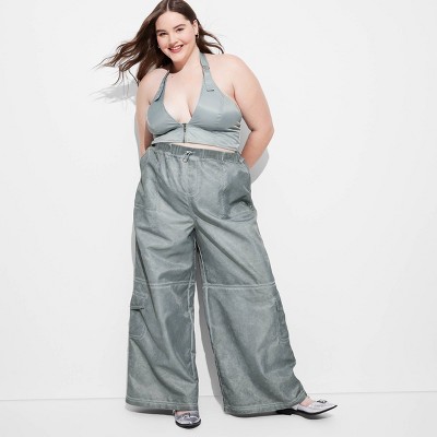 Women's Mid-Rise Wide Leg Cargo Pants - Wild Fable™ Light Teal Blue 1X