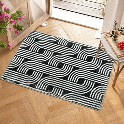 Modern Arch Design Rug, Washable Geometric Lines Pattern Floor Carpet Non Slip Soft Low Pile Accent Rug Versatile Home Floor Mat