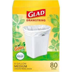 Glad Drawstring Gain Odor Shield Medium Trash Bags - 8gal - 80ct - 1 of 4