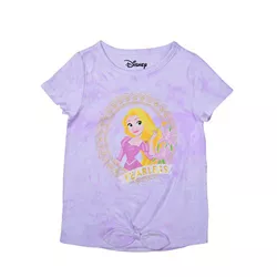 Girl's Disney Princess Rapunzel Fearless Tie Dye Bow Front Graphic Tee Shirt For Toddlers