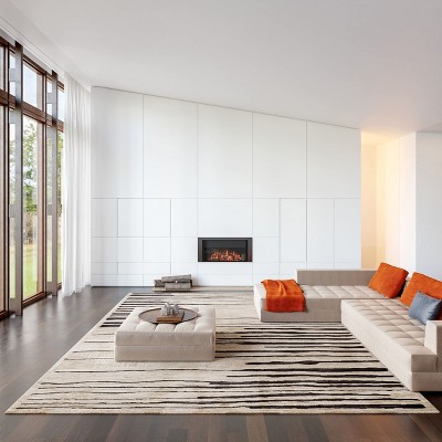 Beige and Brown Synthetic Stripe Rectangular Area Rug, 2' x 3'