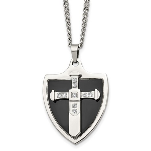 Black Bow Jewelry Mens Stainless Steel Black Plated Cz Cross Shield Necklace 24 Inch Target