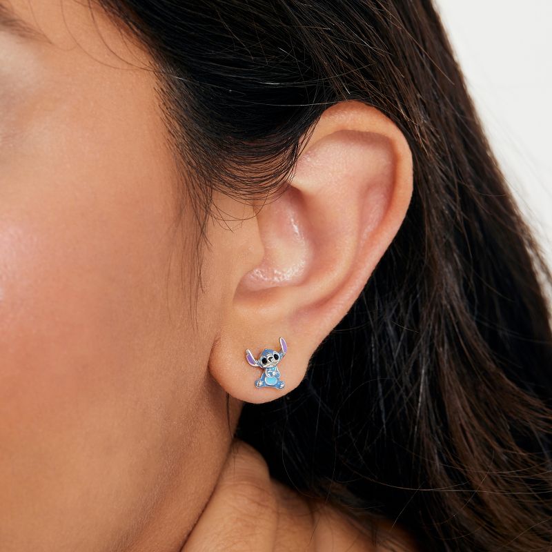 Disney Girls Lilo & Stitch Sterling Silver 3D Stitch Blue Stud Earrings, 2 of 6