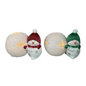 Transpac Resin LED Snowman Decor Set of 2 Multicolor Tabletop Figurines Battery Operated Christmas Decorations - 1 of 1