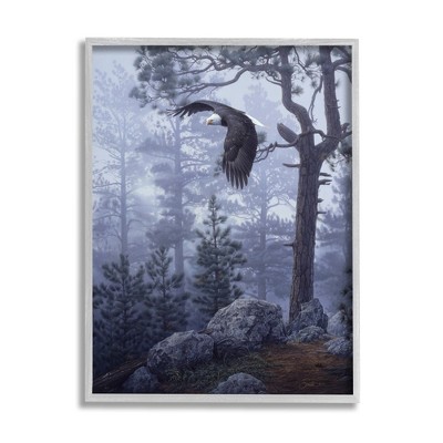 Stupell Industries Eagle Flying Woodland Scene Framed Giclee Art