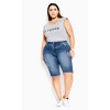Women's Plus Size Turn Up Distressed Detail Knee Length Short - mid denim | CITY CHIC - 3 of 4