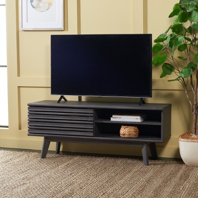 Aurelio Distressed Black Two-Level Retro TV Stand