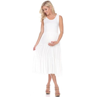 Image of Maternity Scoop Neck Tiered Midi Dress White X Large - White Mark