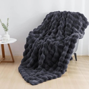 Cozy Throw Blanket, Faux Rabbit Fur Reversible Fleece Blanket, Anti-Shedding Machine Washable Chirstmas Blanket for Sofa/Bedroom/Winter Gift - 1 of 4