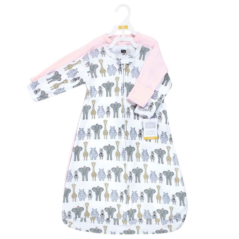 Hudson Baby Infant Girl Cotton Long-Sleeve Wearable Sleeping Bag, Sack, Blanket, Pink Safari, 3 of 6