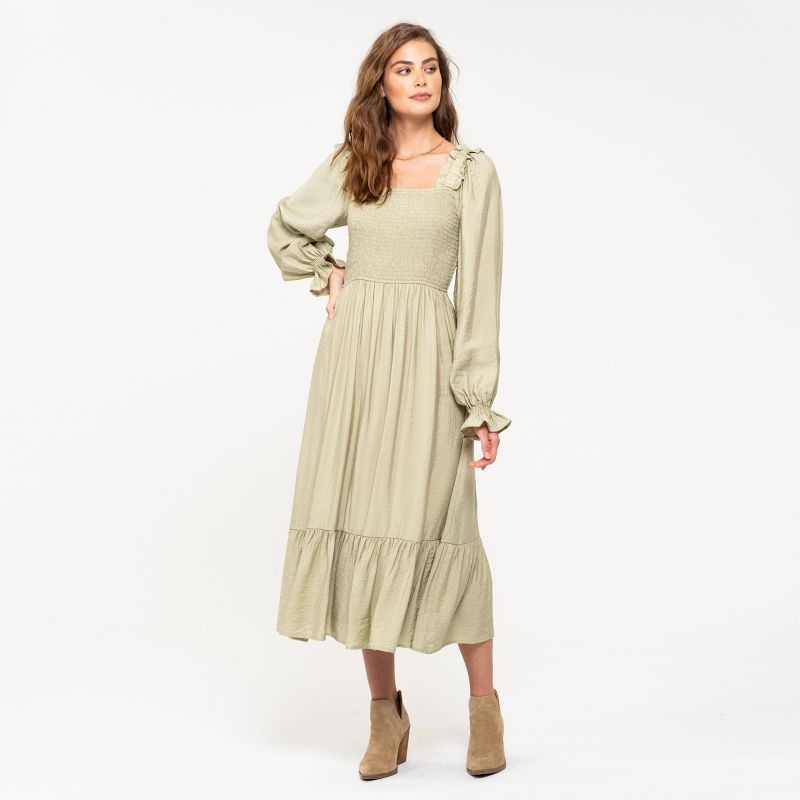 August Sky Women's Ruched Long Sleeve Midi Dress, 4 of 7
