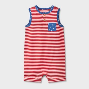 Baby Boys' Americana Striped Short Romper - Cat & Jack™ Red - 1 of 4