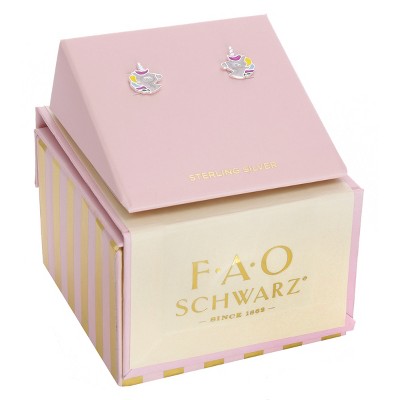 FAO Schwarz Sterling Silver Enamel Unicorn Stud Earrings