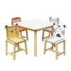 Kids Table and Chair Set Kids Wood Table with 4 Chairs Set Cartoon Animals Chairs Backrest Cute Table and Chair Set - 2 of 4