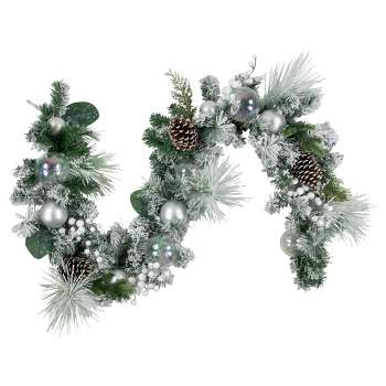 Northlight 6' Flocked Pine Artificial Christmas Garland with Iridescent Ornaments, Unlit
