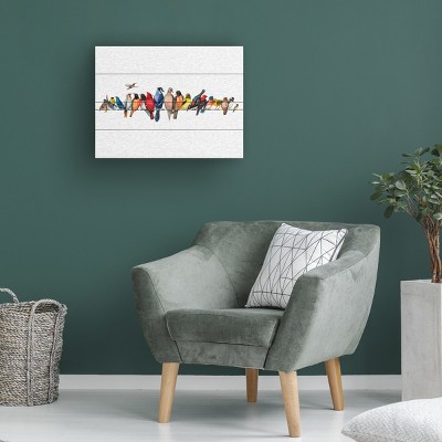 Colorful Tropical Birds on White Wood Canvas Art, 12" x 16"