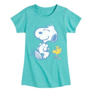 Girls' - Peanuts - Snoopy And Woodstock Pastels Fitted Short Sleeve Graphic T-Shirt - 1 of 4