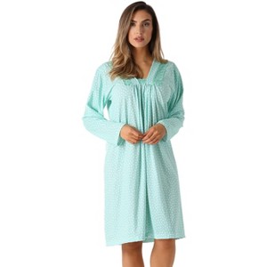 Just Love Womens Long Sleeve Cotton Nightgown - V-Neck PJ Sleepwear with Lace Trim - 1 of 2