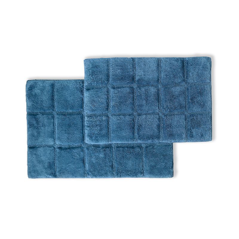 Plush and Absorbent Non-Slip Cotton Checkered 2-Piece Bath Rug Set by Blue Nile Mills, 1 of 6