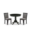East West Furniture 3-Pc Dining Room Table Set Contains a Wooden Dining Table and 2 Shitake  Fabric Modern Dining Room Chairs -Black Finish - 2 of 4
