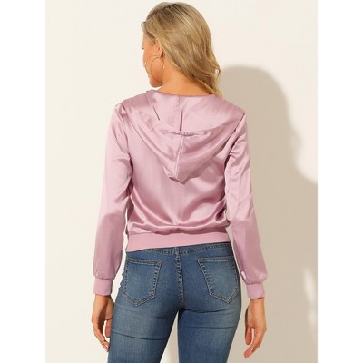 INSPIRE CHIC Women's Casual Zipper Front Satin Lightweight Bomber Jacket Dirty Pink Medium — фото 5