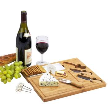 Picnic at Ascot Bamboo Cheese Board/Charcuterie Plate with 3 Stainless Steel Cheese Tools, Ceramic Dish, and Markers - Great Holiday Gift for Gourmets