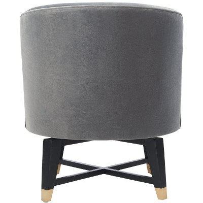 Charcoal Velvet Swivel Slipper Chair with Brass Accents