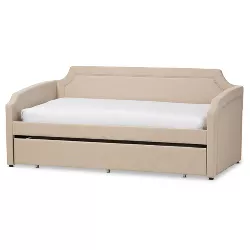 Parkson Modern and Contemporary Linen Fabric Curved Notched Corners Sofa Daybed with Roll - Out Trundle Guest Bed - Twin - Baxton Studio