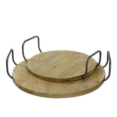 VIP Wood 17 in. Brown Round Trays Set of 2