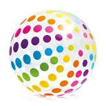 Intex Jumbo Inflatable Glossy Colorful Transparent PVC Giant Beach Ball w/Repair Patch in Polka-Dot or Rainbow Stripes for Ages 3 & Up, Color Varies