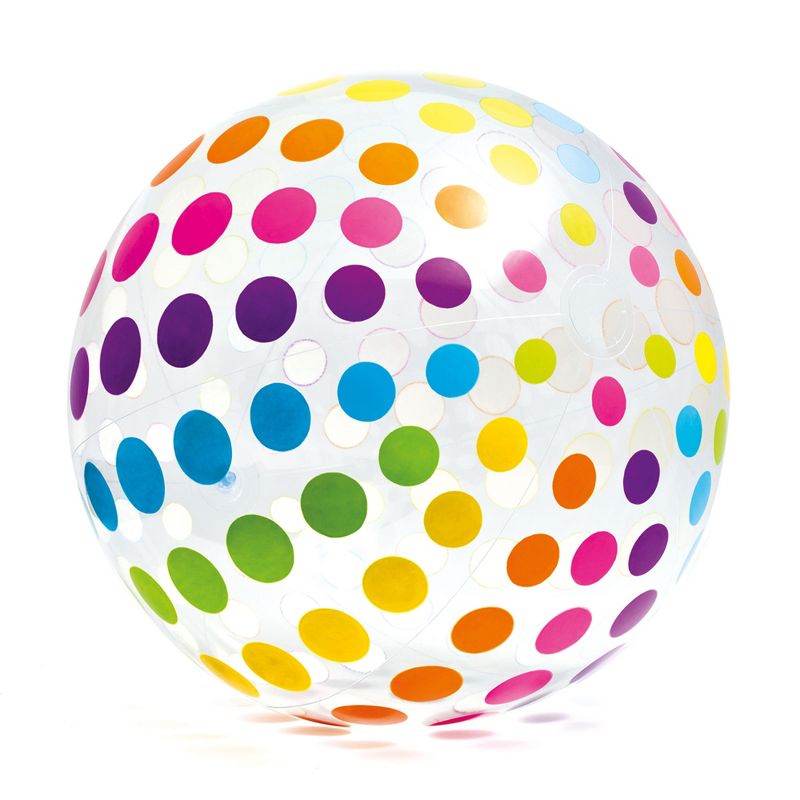 Intex Jumbo Inflatable Glossy Colorful Transparent PVC Giant Beach Ball w/Repair Patch in Polka-Dot or Rainbow Stripes for Ages 3 & Up, Color Varies, 1 of 7