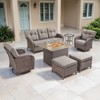 Belord Outdoor Wicker Patio Furniture Set with 41" Propane Fire Pit Table, Swivel Patio Chairs Set with Sofa Couch, Fire Pit Table and Ottoman - 3 of 4