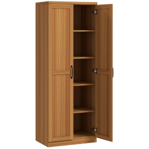 63" 2-Door Kitchen Pantry, Freestanding Storage Cabinet with 5-tier Shelving and 2 Adjustable Shelves for Dining Room - 1 of 4