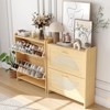 Shoe Cabinet with Rattan Doors, 2 Flip Drawers & Adjustable Shelves - Freestanding Wood Storage for Entryway, Closet, Hallway - 4 of 4