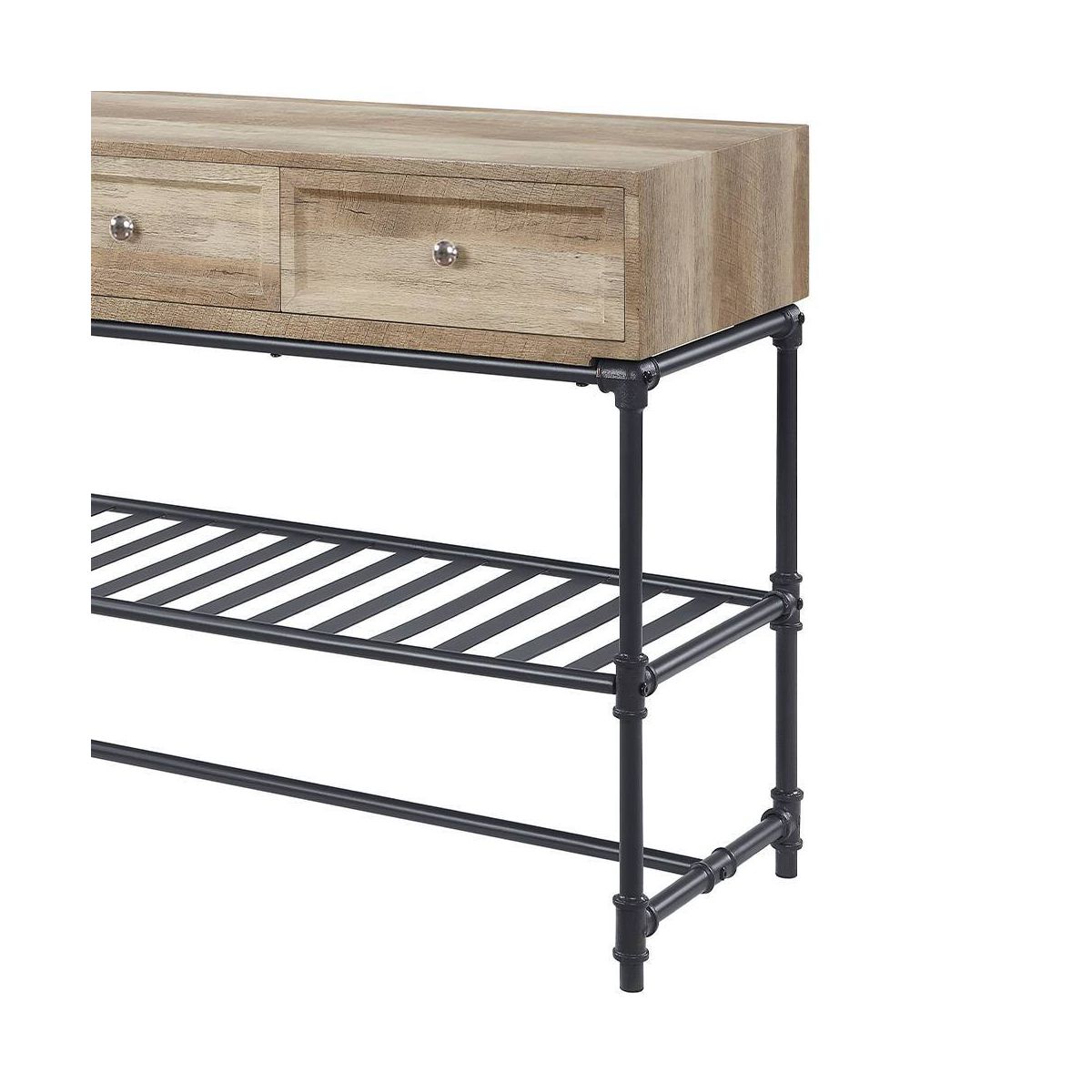 Brantley 47" Accent Tables Oak and Sandy Black - Acme Furniture: 3-Drawer, Metal Frame, Wood Composite Top - thumbnail 3