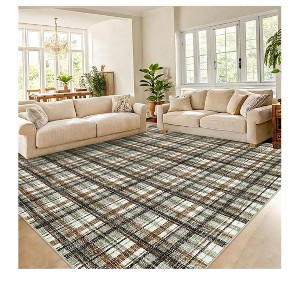 Green-2*6 feet  Modern Plaid Machine Washable Area Rug Non Slip Non Shedding Throw Rugs Stain Resistant Pet Friendly For Bedroom Living Room Low Pile - 1 of 4