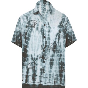 LA LEELA Men's Holiday Summer Men Tops Short Sleeve Vacation Beach Shirts Stylish Hawaii Party Casual Button-Down Shirt XS Smoke, Tie Dye - 1 of 4