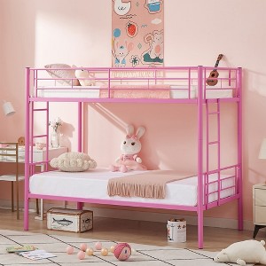 VECELO Metal Bunk Bed Over Twin, Industrial Bunkbeds with Ladder and Full-Length Guardrail - 1 of 4