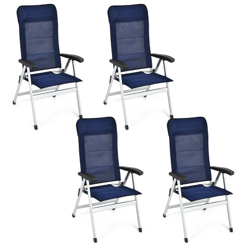 Tangkula 4PCS Outdoor Patio Folding Dining Chairs with Reclining Backrest and Headrest Navy